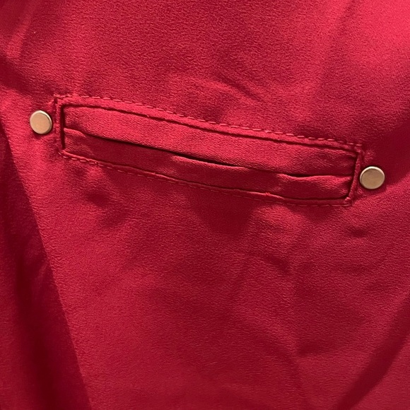 Red Zippered Blouse with Mandarin Collar - Picture 2 of 6